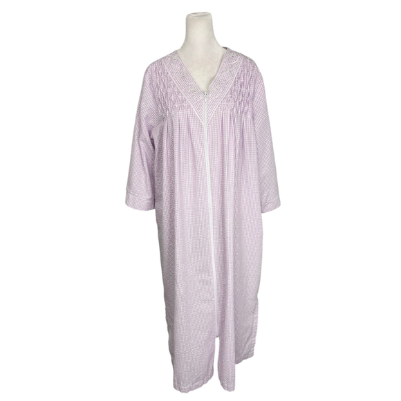 Miss Elaine Purple White Gingham Seersucker Full Zip Long Robe Size Large - Picture 3 of 7